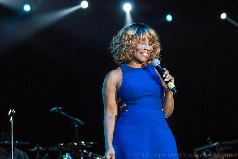 Stephanie Mills performing onstage at Wolf Creek Amphitheater