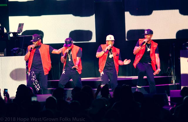 Bobby Brown, Ricky Bell, Mike Bivins and Ronnie Devoe from group RBRM performing at State Bank Amphitheatre Chastain Park in Atlanta