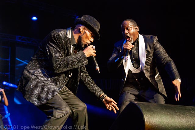 Johnny Gill & Ralph Transvant performing on stage at the State Farm Arena for the "R&B Forever" concert series